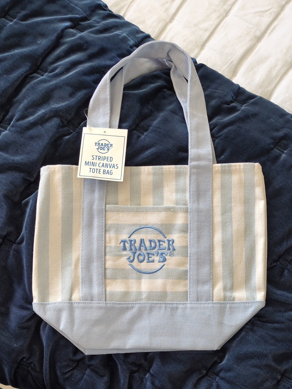 Trader Joe's Striped Mini Canvas Tote Bag - Blue & Cream